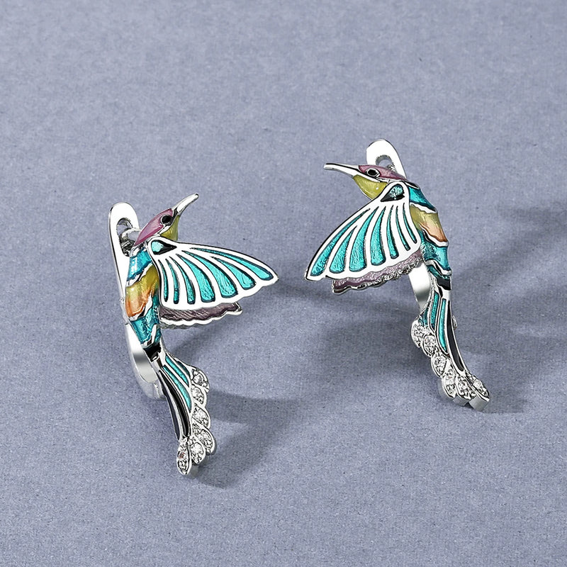 Cheapest Hand Crafted Hummingbird Earrings Turquoise AB Swarovski Crystals Silver Wings