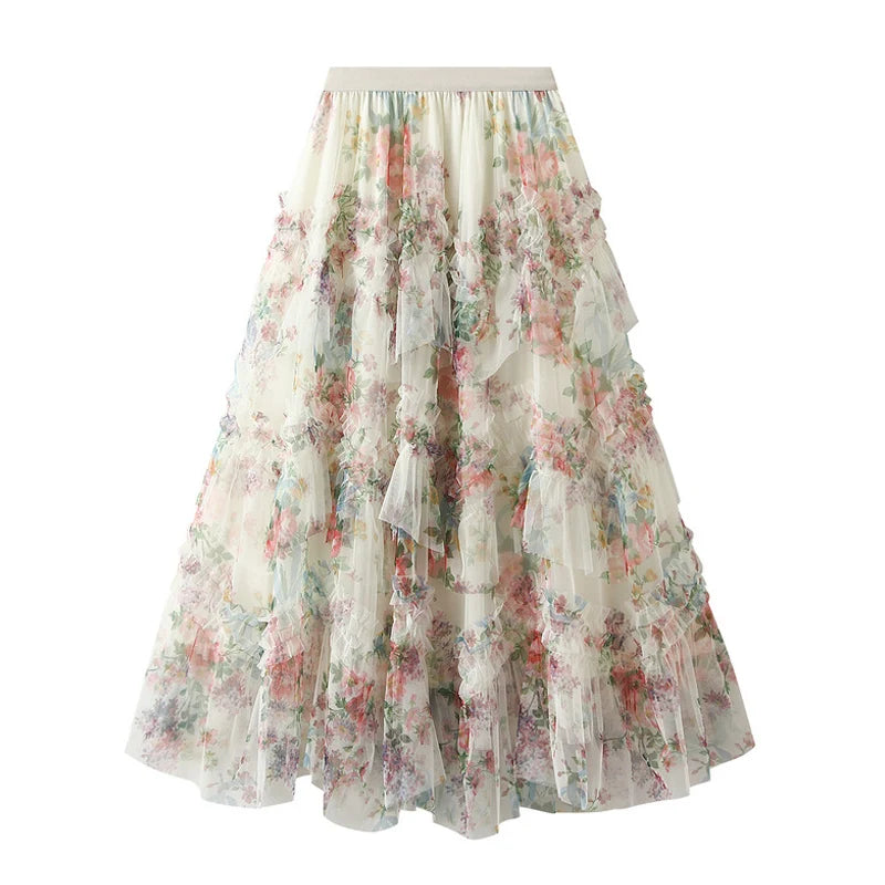 Monika Vintage Print Tulle Skirt