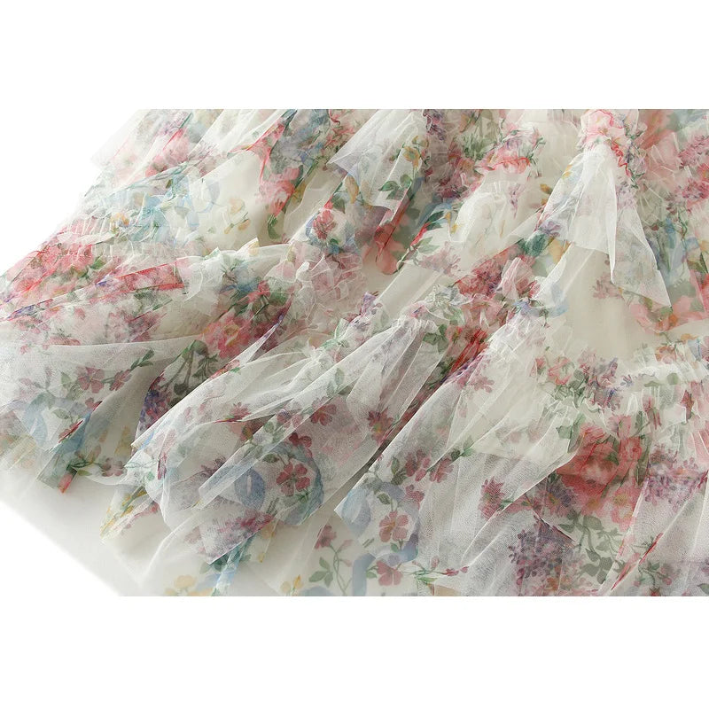 Monika Vintage Print Tulle Skirt
